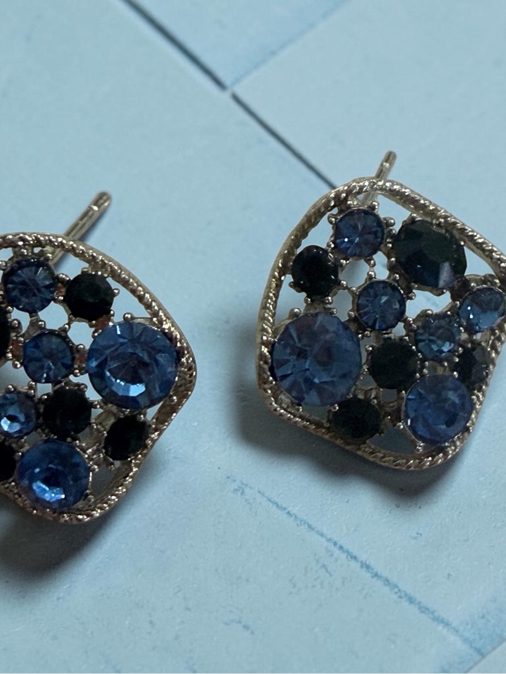 Blue Crystal Cluster Stud Earrings